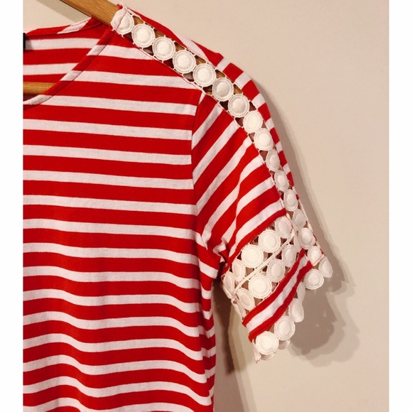 J. Crew Lace Embroidered Top In Red White Stripe - Picture 6 of 8